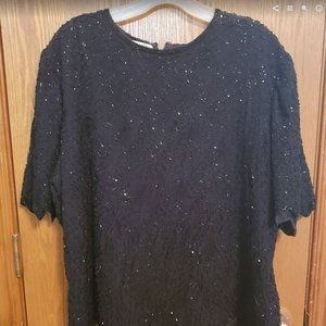 Beaded Sequin Shirt Top Black Brilliante by JA Holiday New Years Eve 2X